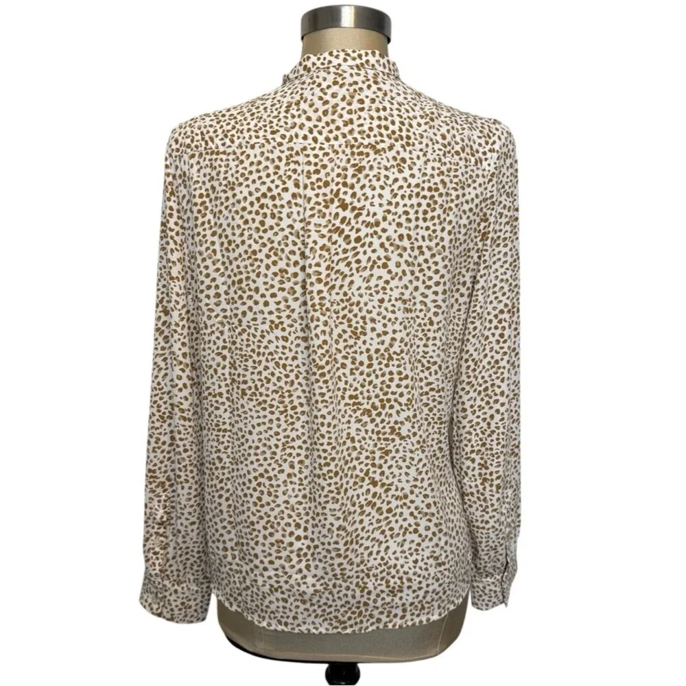 J.Crew Leopard Print Tie Neck Blouse Top Long Sleeve Cream Brown M
